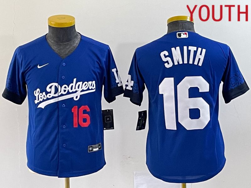 Youth Los Angeles Dodgers #16 Smith Blue City Edition Nike 2023 MLB Jersey->women mlb jersey->Women Jersey